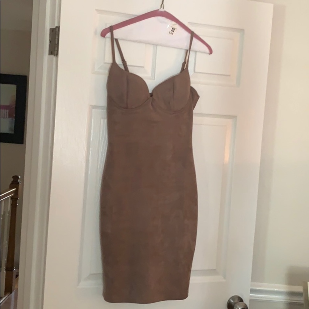 Bustier Tan Microsuede Bodycon Mini